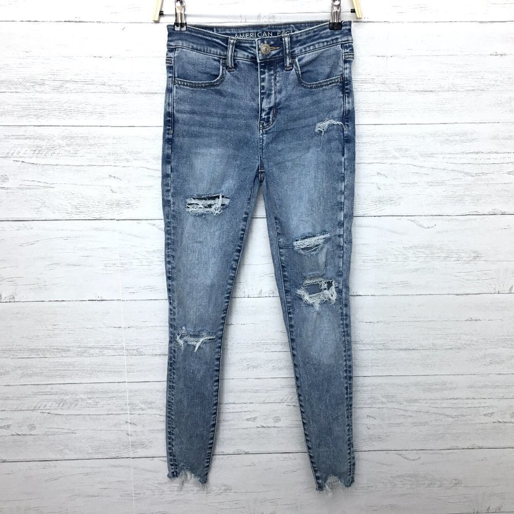 American Eagle Jeans Next Level Stretch Hi Rise Jeggings Distressed size 2